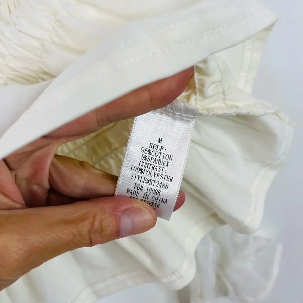 Hudson Grey cream Swiss dot smocked cottagecore ruffle stretchy top medium - Picture 7 of 8